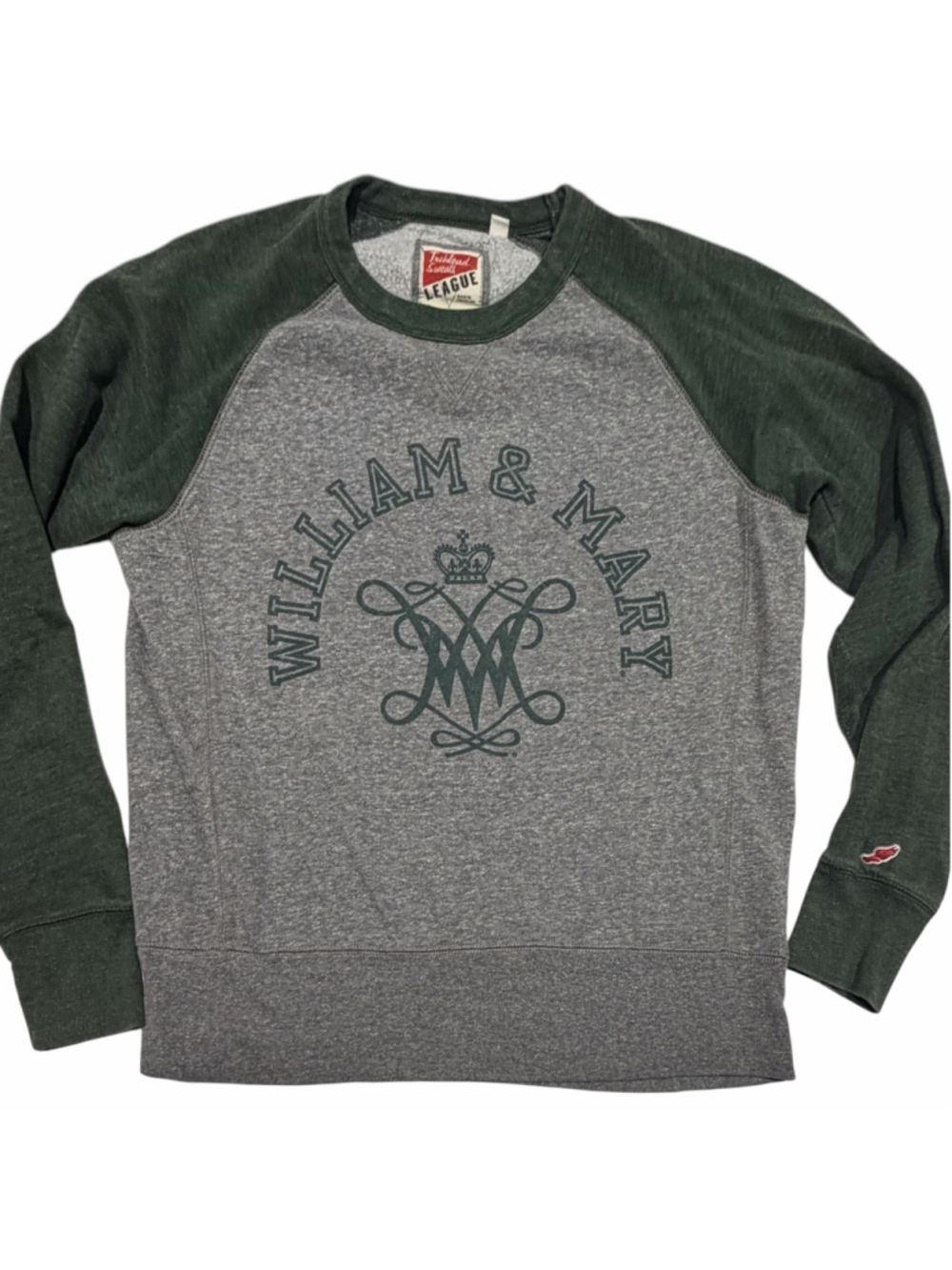 College Of William & Mary Tribe Raglan Sweatshirt Gray Green Adult Medium NCAA